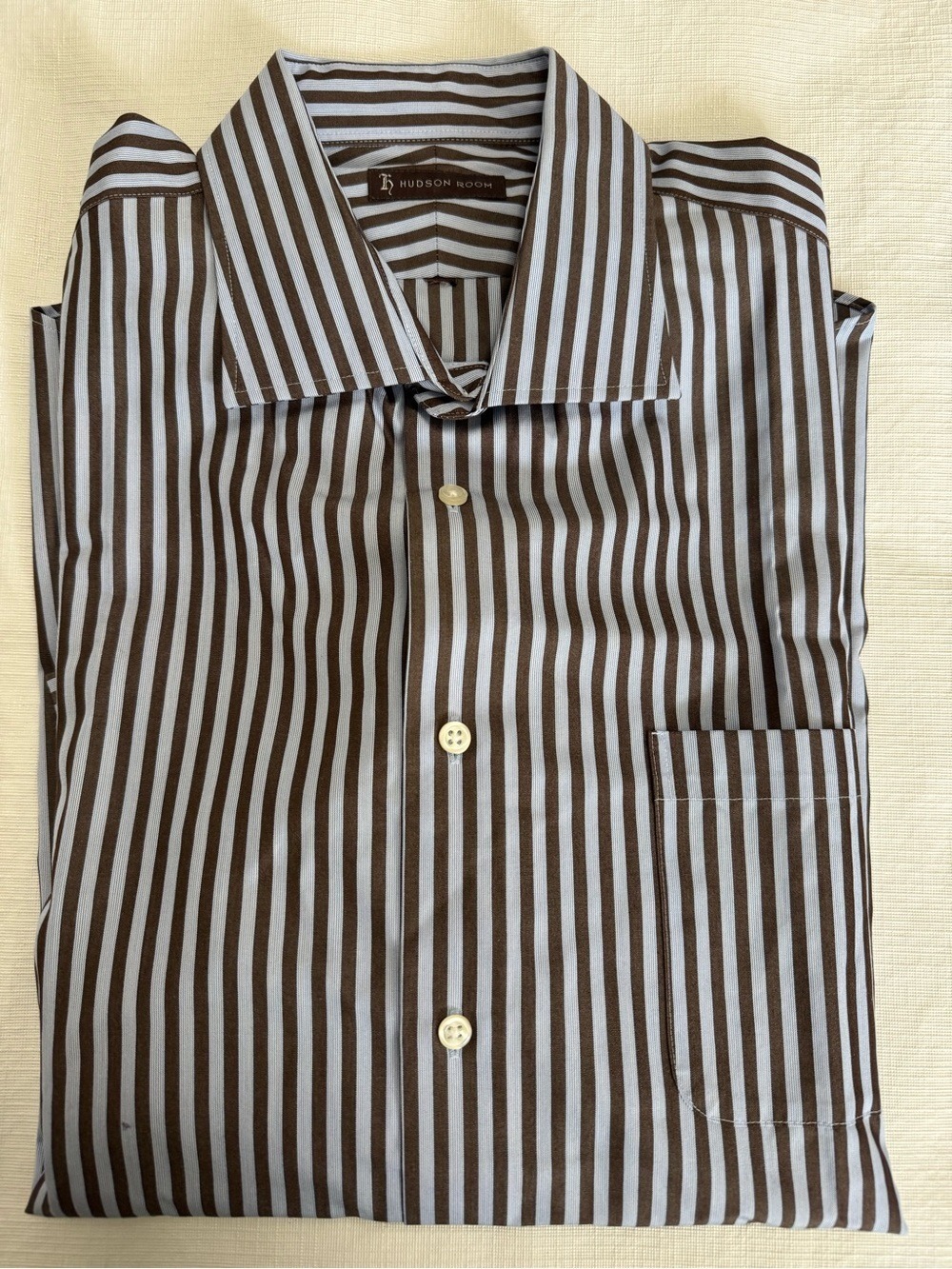 Hudson Room Men's Navy and White Vertical Stripe Button-Down Shirt XL
